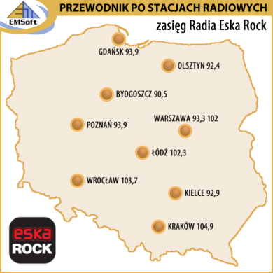 Mapa zasięgu - Radio Eska Rock