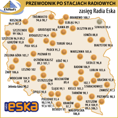 Mapa zasigu - Radio Eska