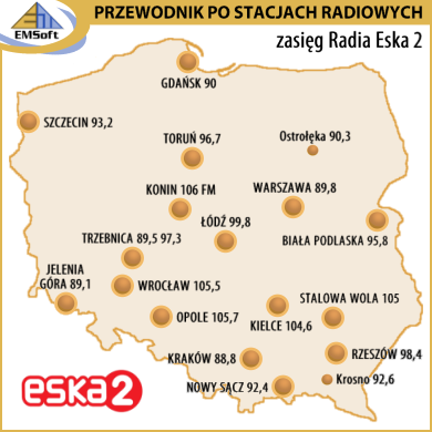 Mapa zasięgu - Radio Eska 2