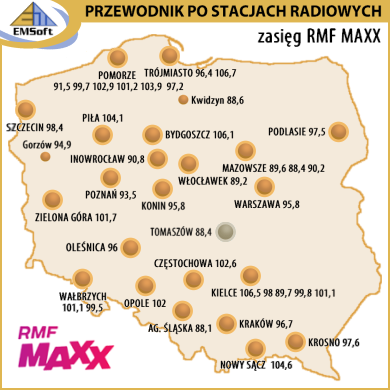 Mapa zasięgu - Radio RMF MAXX
