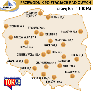 Mapa zasięgu - Radio TOK FM