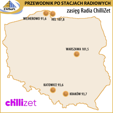 Mapa zasięgu - Radio ChilliZet